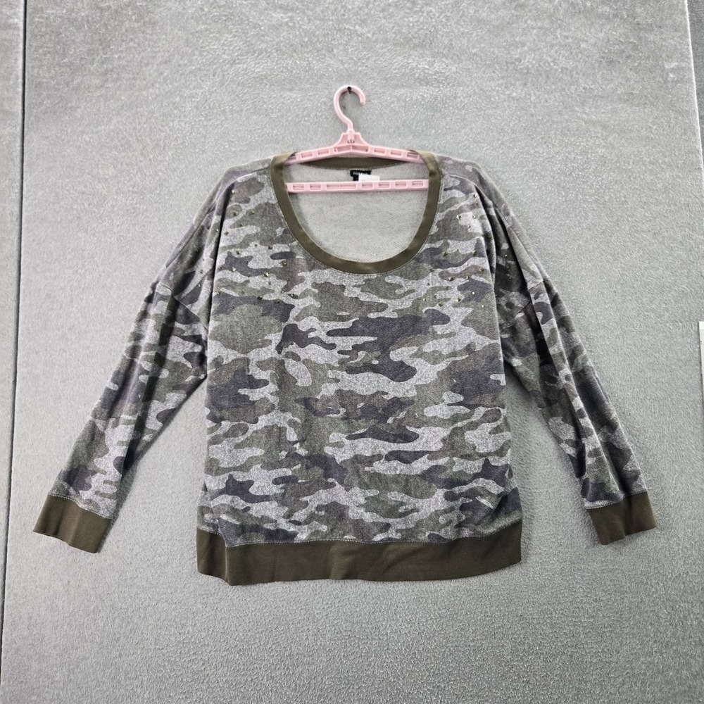 Torrid Women Sweatshirt 4‎ Green Camouflage Grunge Studded Long Sleeve